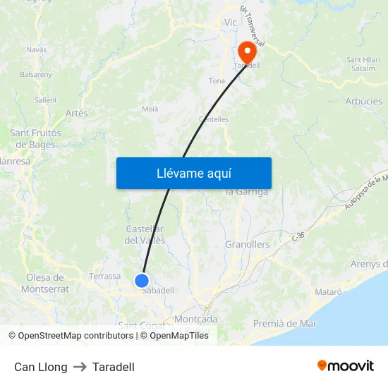 Can Llong to Taradell map
