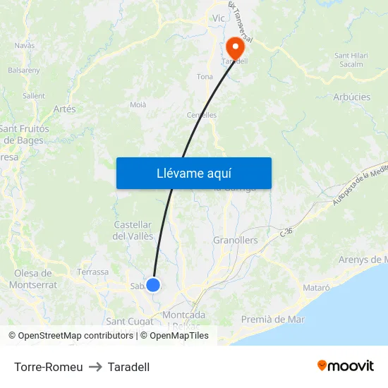 Torre-Romeu to Taradell map