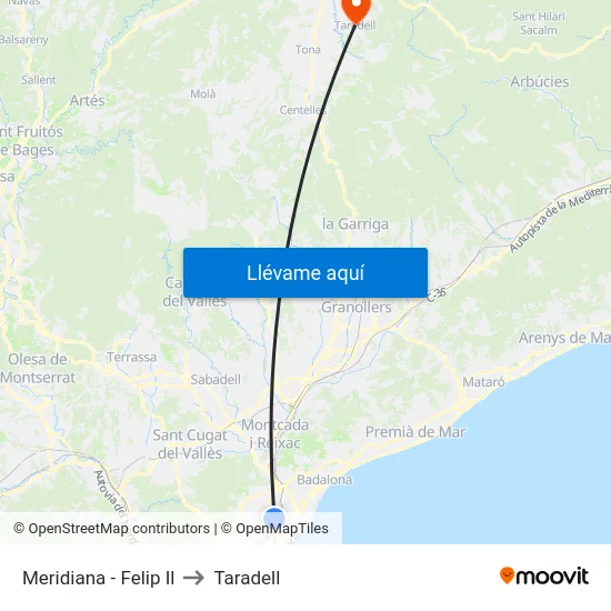 Meridiana - Felip Il to Taradell map