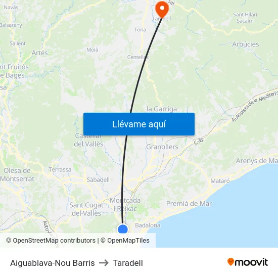 Aiguablava-Nou Barris to Taradell map