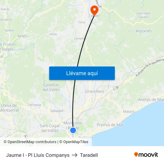 Jaume I - Pl Lluís Companys to Taradell map