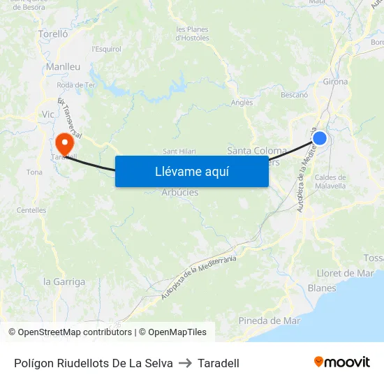 Polígon Riudellots De La Selva to Taradell map