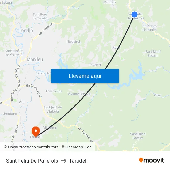 Sant Feliu De Pallerols to Taradell map