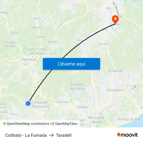 Collbató - La Fumada to Taradell map