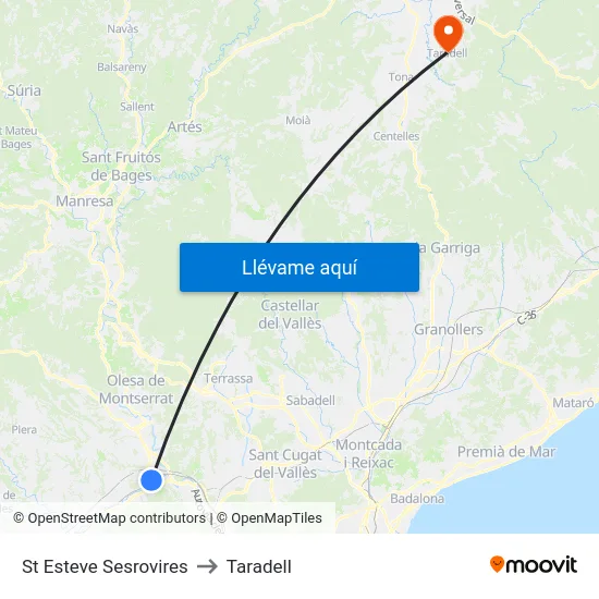 St Esteve Sesrovires to Taradell map