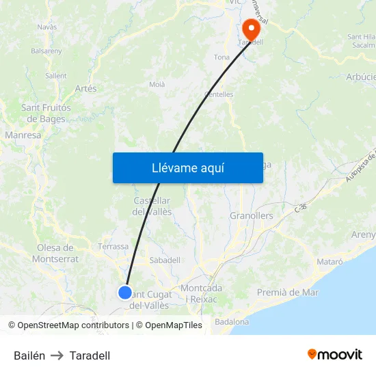 Bailén to Taradell map