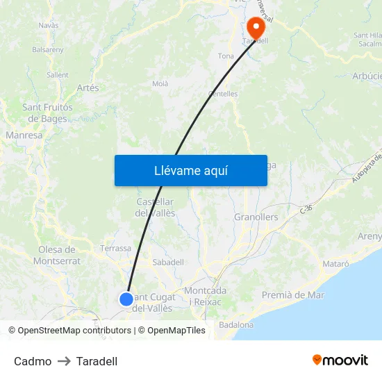 Cadmo to Taradell map