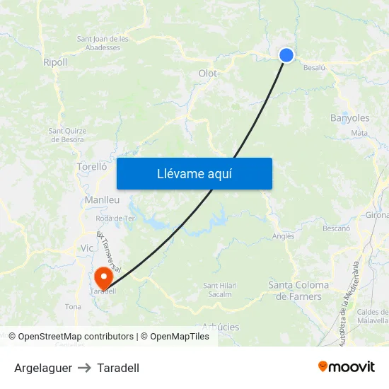 Argelaguer to Taradell map