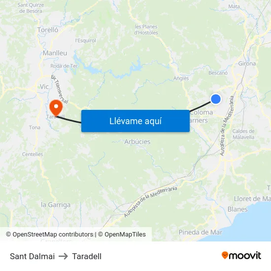 Sant Dalmai to Taradell map