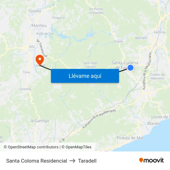 Santa Coloma Residencial to Taradell map
