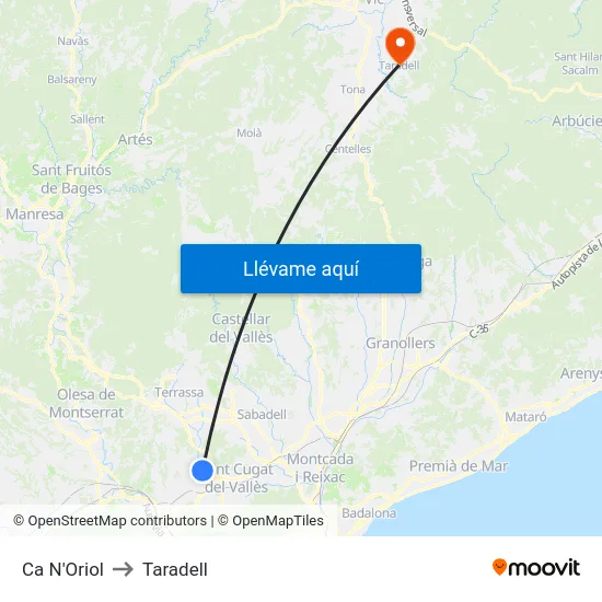 Ca N'Oriol to Taradell map