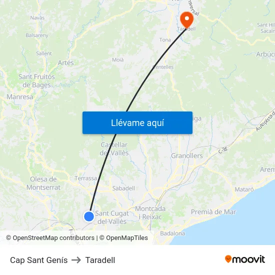 Cap Sant Genís to Taradell map