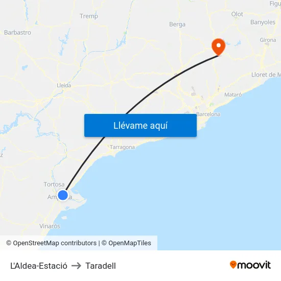 L'Aldea-Estació to Taradell map