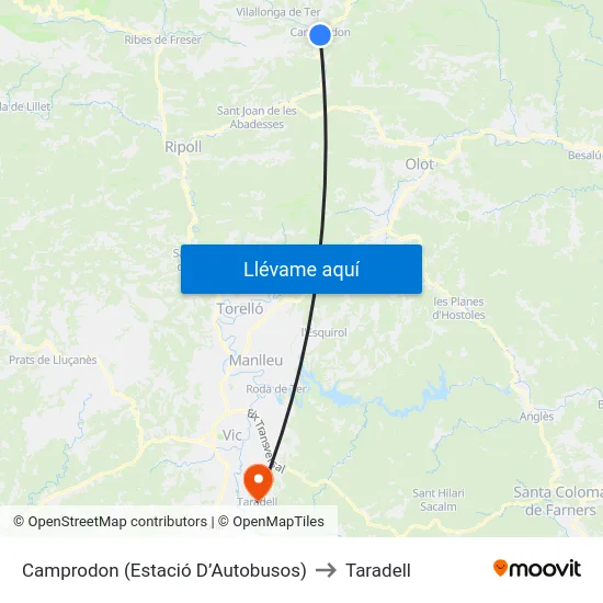 Camprodon  (Estació D’Autobusos) to Taradell map