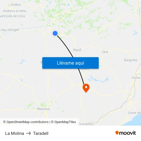 La Molina to Taradell map