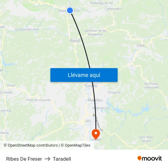 Ribes De Freser to Taradell map