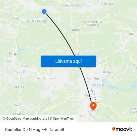 Castellar De N'Hug to Taradell map