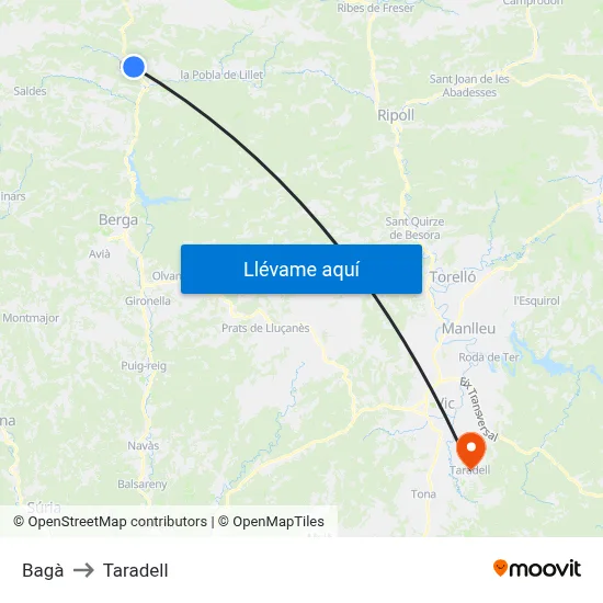 Bagà to Taradell map