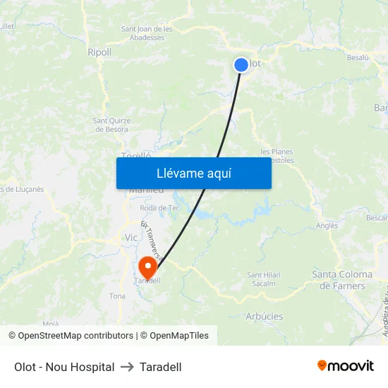 Olot - Nou Hospital to Taradell map