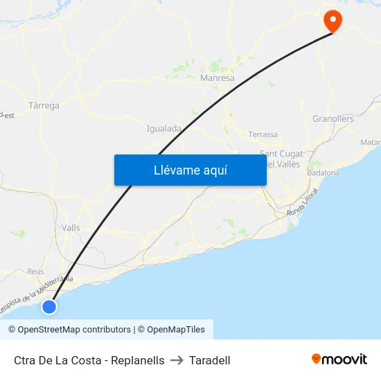 Ctra De La Costa - Replanells to Taradell map