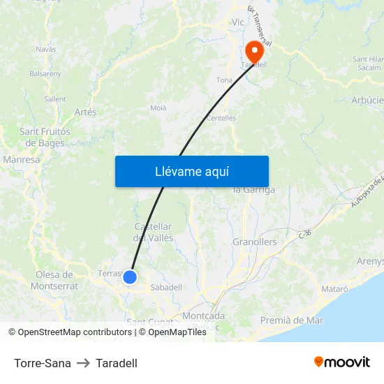 Torre-Sana to Taradell map