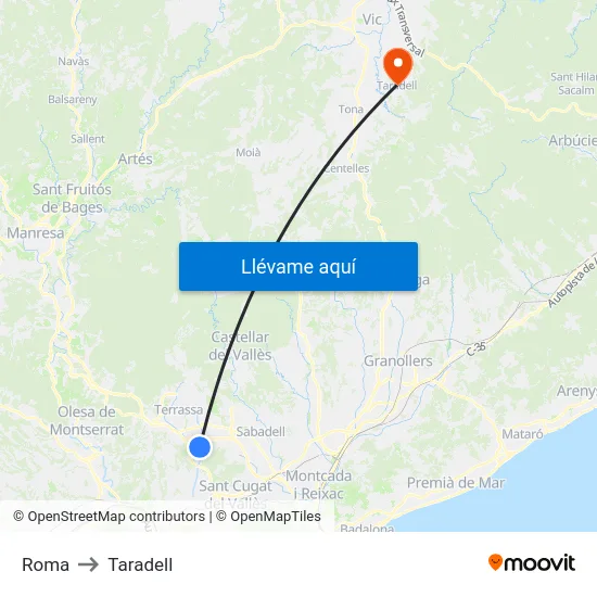Roma to Taradell map