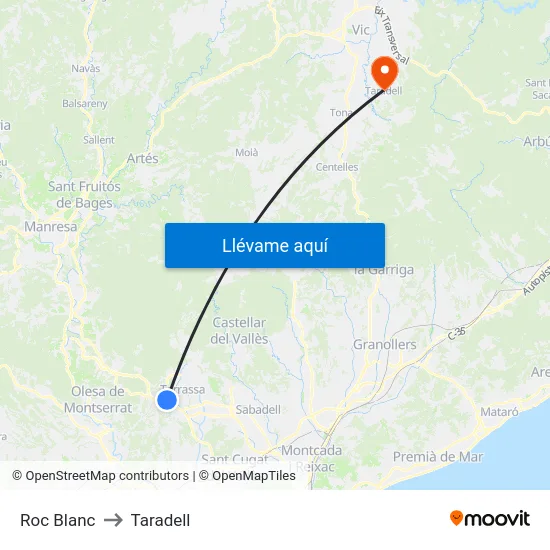 Roc Blanc to Taradell map