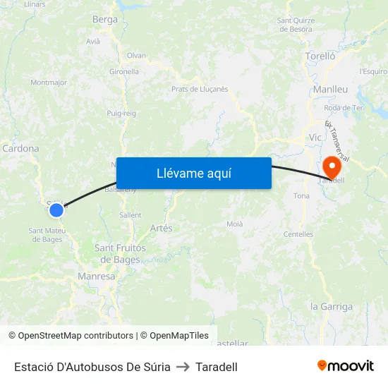 Estació D'Autobusos De Súria to Taradell map