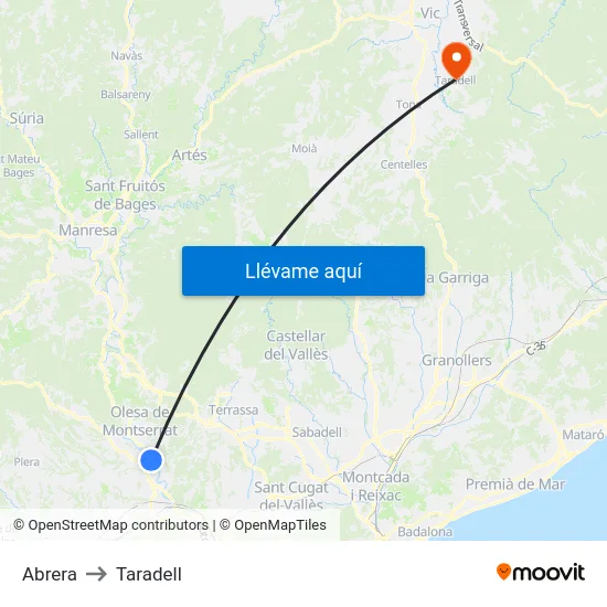 Abrera to Taradell map