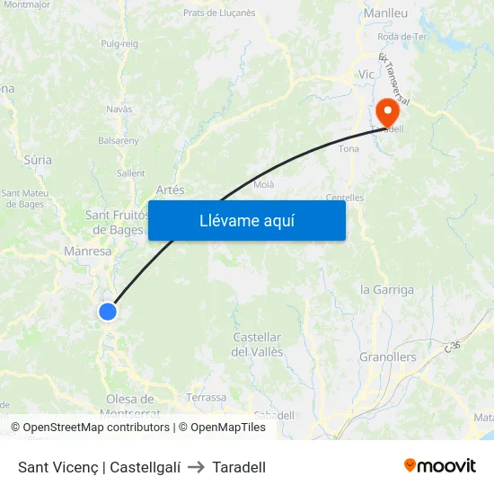 Sant Vicenç | Castellgalí to Taradell map