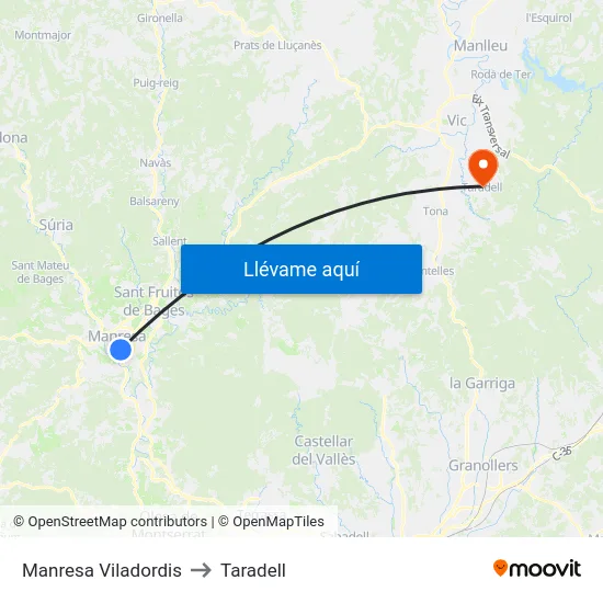 Manresa Viladordis to Taradell map
