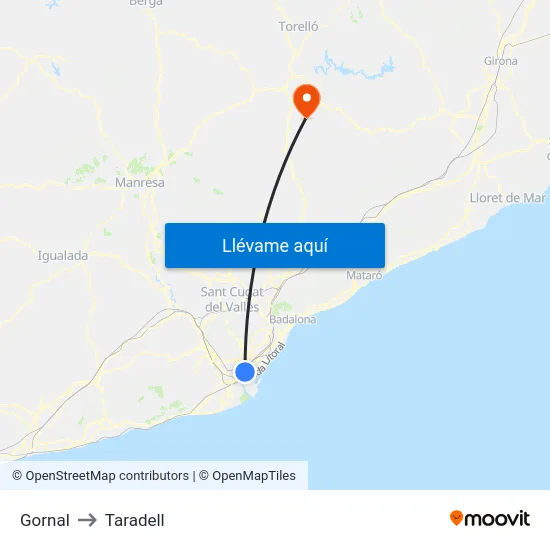 Gornal to Taradell map