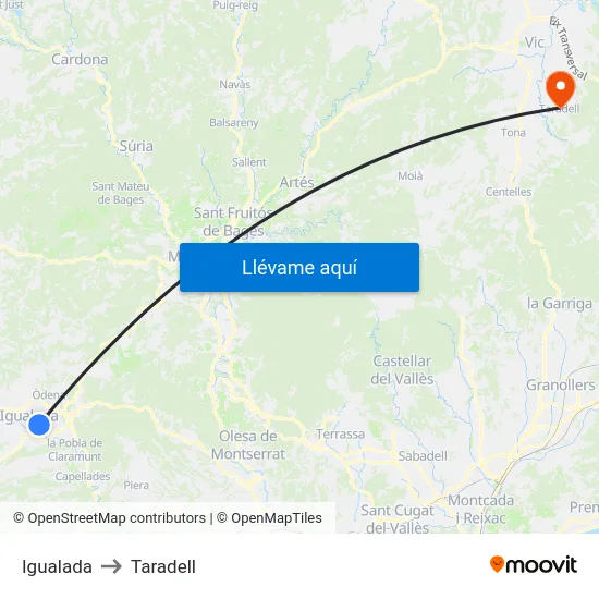Igualada to Taradell map
