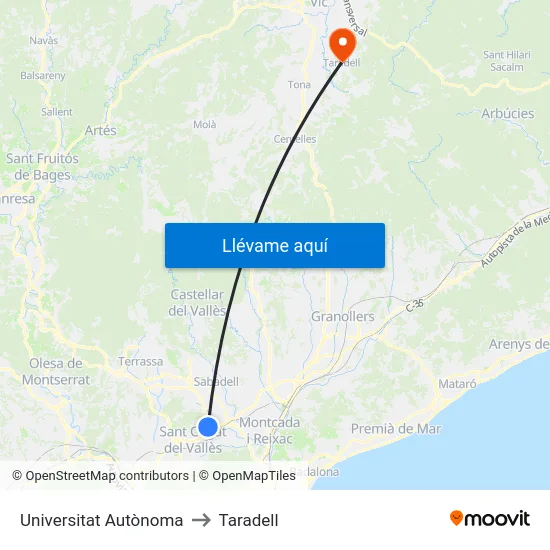 Universitat Autònoma to Taradell map