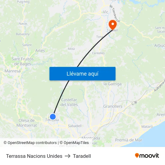 Terrassa Nacions Unides to Taradell map
