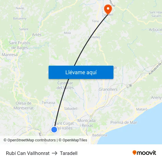 Rubí Can Vallhonrat to Taradell map