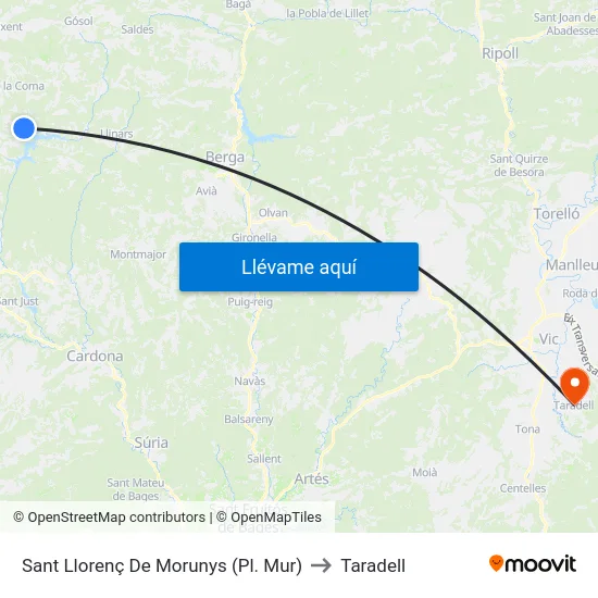 Sant Llorenç De Morunys (Pl. Mur) to Taradell map