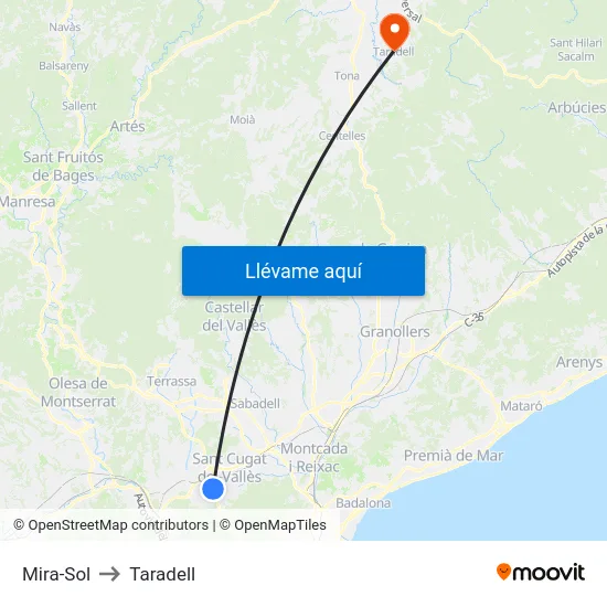 Mira-Sol to Taradell map