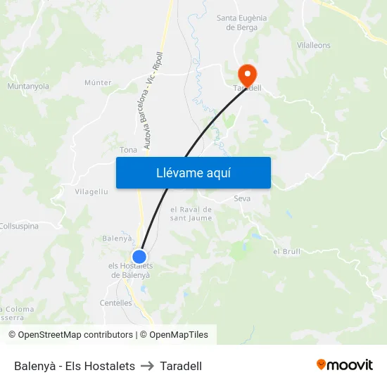 Balenyà - Els Hostalets to Taradell map