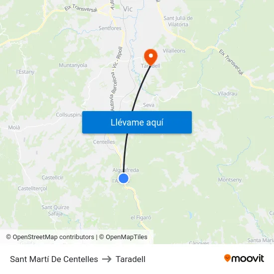 Sant Martí De Centelles to Taradell map