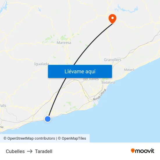 Cubelles to Taradell map