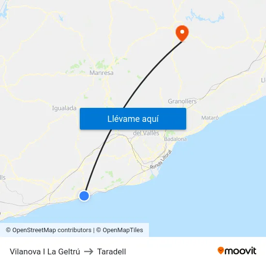 Vilanova I La Geltrú to Taradell map