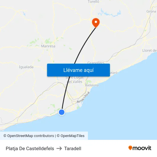Platja De Castelldefels to Taradell map