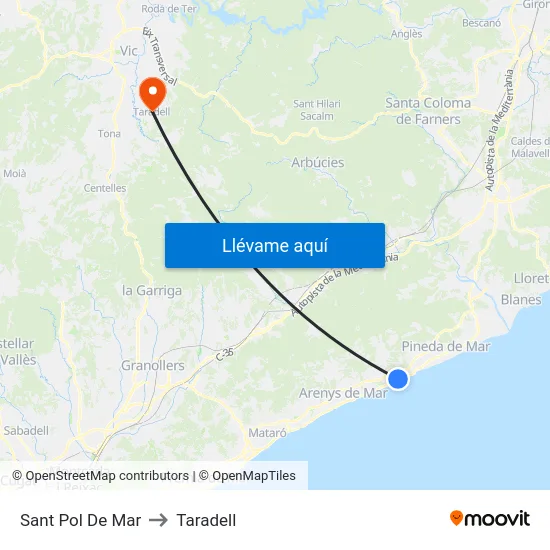 Sant Pol De Mar to Taradell map