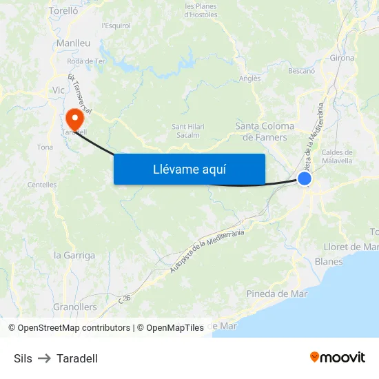Sils to Taradell map