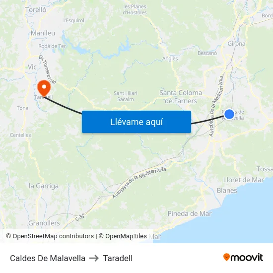 Caldes De Malavella to Taradell map