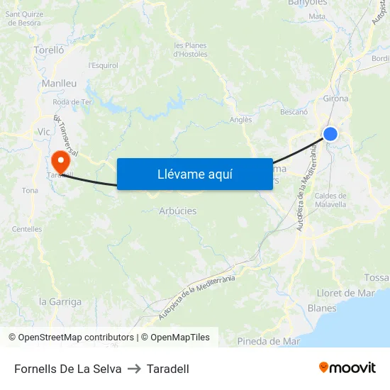 Fornells De La Selva to Taradell map