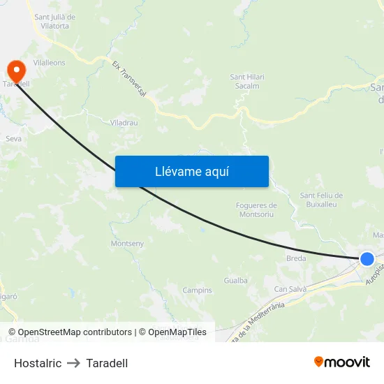 Hostalric to Taradell map