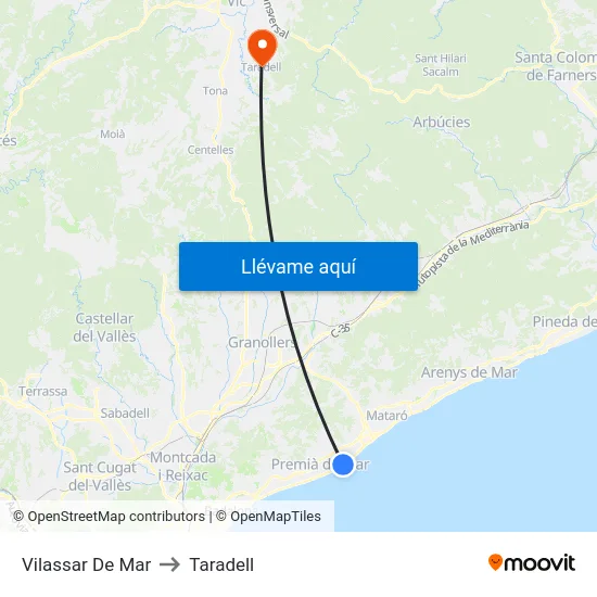 Vilassar De Mar to Taradell map