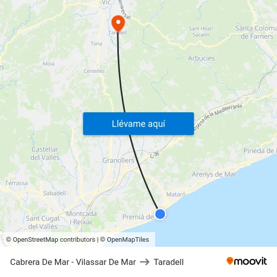 Cabrera De Mar - Vilassar De Mar to Taradell map